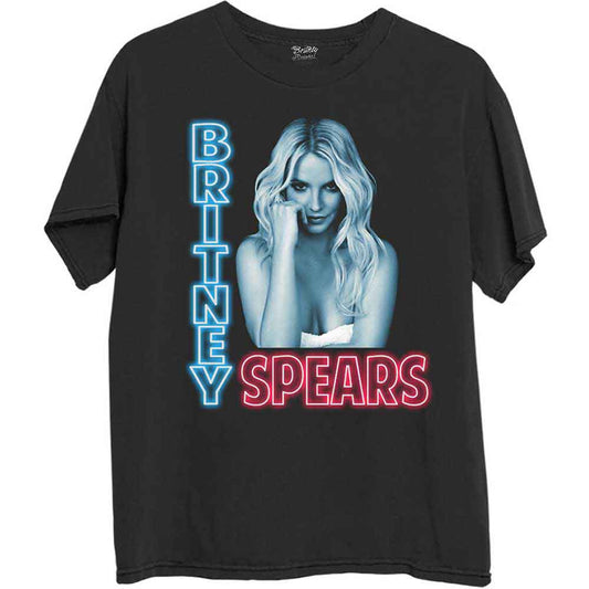 Black t-shirt with a neon Britney Spears logo and portrait.