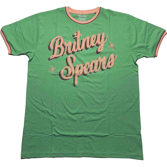 Black t-shirt with white collar, “Britney Spears” in retro text, size X-Large.
