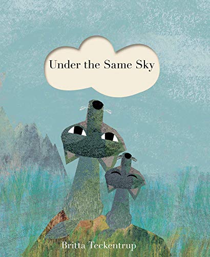 Two stylized wolves look up at a cloud containing the book title.