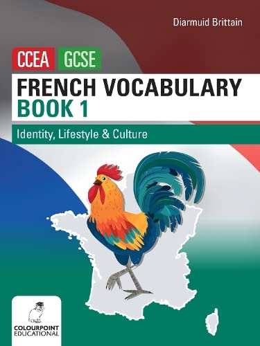 French vocabulary textbook cover with a rooster and map of France.