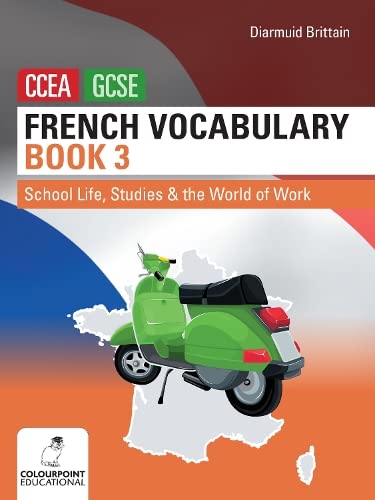 French vocabulary textbook cover with a green scooter and map background.