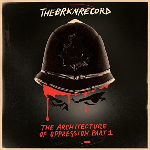 CD cover: a black police helmet with dripping red eyes.