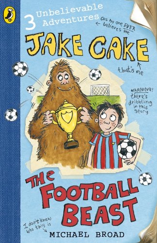 Book cover: cartoon boy and monster with a trophy, football theme.