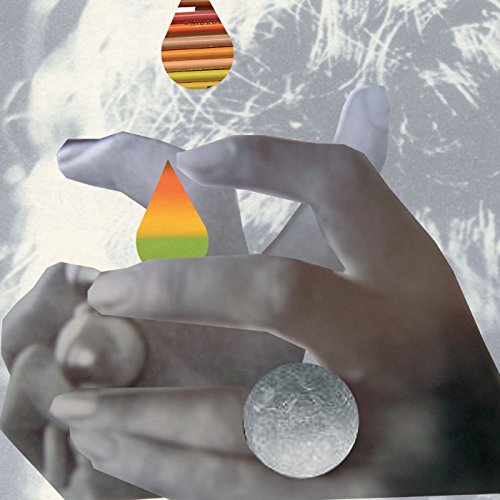 Surreal album cover featuring a hand holding a crayon against a cloudy sky.