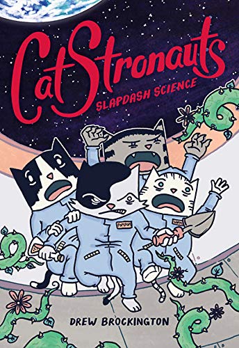 Book cover featuring four cartoon cats in spacesuits with a planet backdrop.