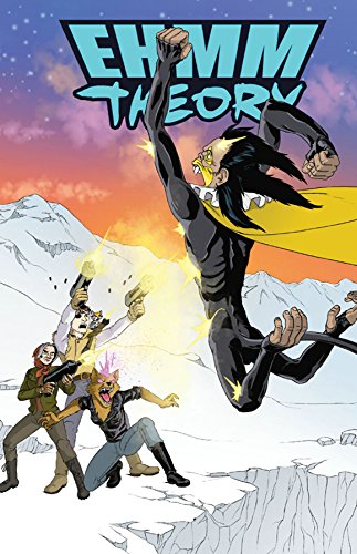 Comic book cover featuring a superhero flying above figures with guns.
