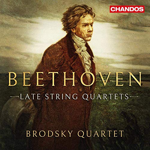 Portrait of Beethoven against a landscape on a Brodsky Quartet music album cover.