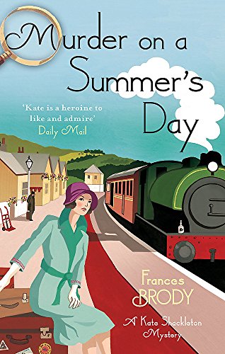 Book cover: woman in green, train, station, vintage illustration style.