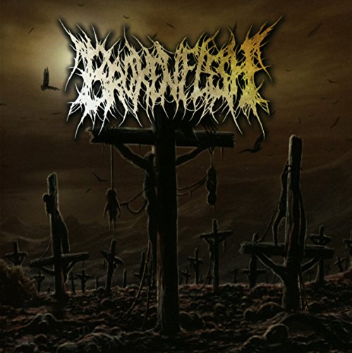 Dark album cover with crosses, hanging figures, and the band name "Broken Flesh".