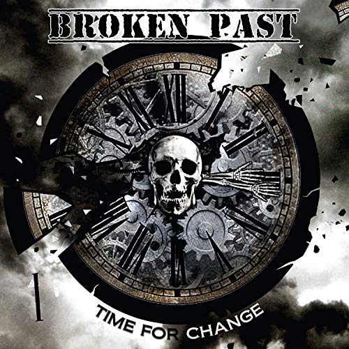 CD cover: skull within a broken clock face, grayscale with red text.