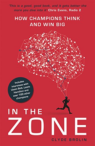 Book cover: red background, brain graphic, running figure, title "In The Zone".
