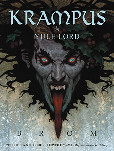 Book cover illustration featuring a demonic, horned Krampus face with glowing eyes and tongue.