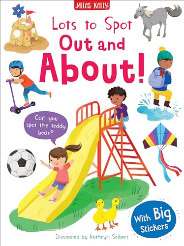 Children’s activity book cover with playground scene, kite, and animals.