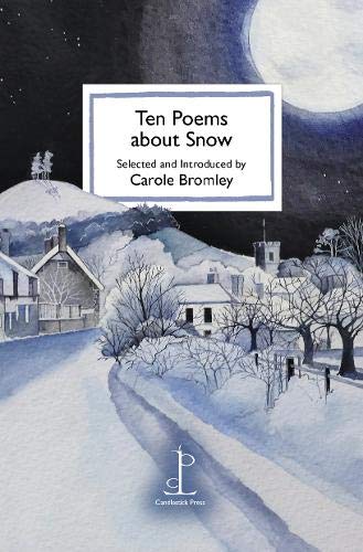 Book cover: “Ten Poems about Snow” with a winter village scene.