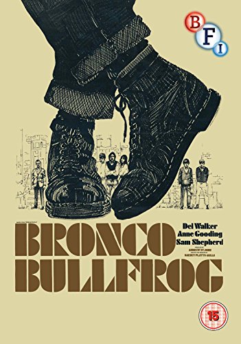 "Blu-ray cover with black boots and title 'Bronco Bullfrog' on beige background."