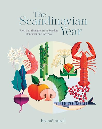 Book cover titled The Scandinavian Year with illustrations of various Nordic foods and ingredients.