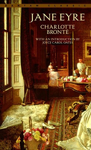 Book cover of "Jane Eyre" depicting a woman in a lavish room.