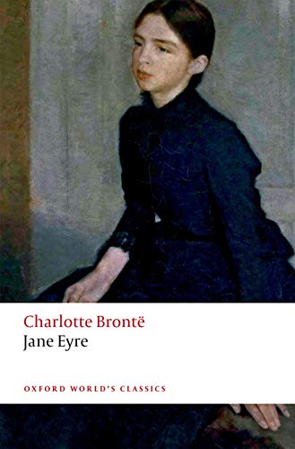 Book cover featuring a painting of a woman in a dark dress, titled Jane Eyre.