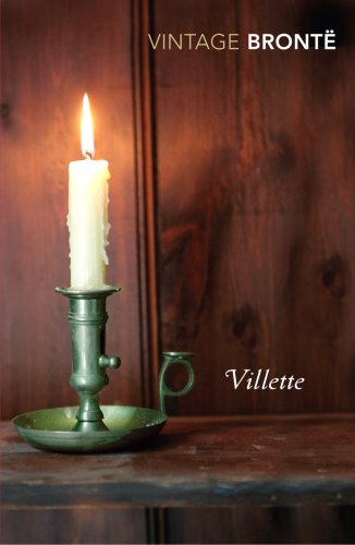 Book cover for “Villette” featuring a lit candle and dark wood background.