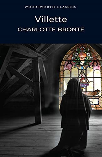 Book cover for Villette by Charlotte Brontë featuring a nun kneeling before stained glass.