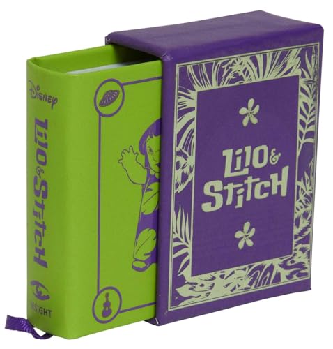Colorful cartoon characters Lilo and Stitch on a book cover with Hawaiian-inspired background.