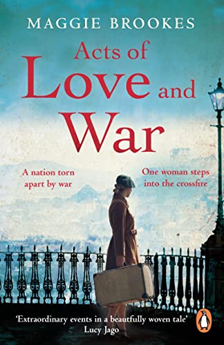 Book cover: woman with suitcase stands near a railing and city background.