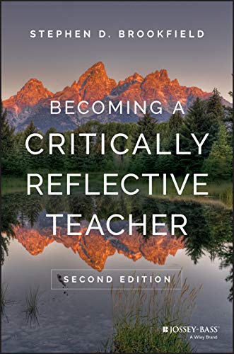 Book cover: "Becoming a Critically Reflective Teacher," second edition, with mountain scene.