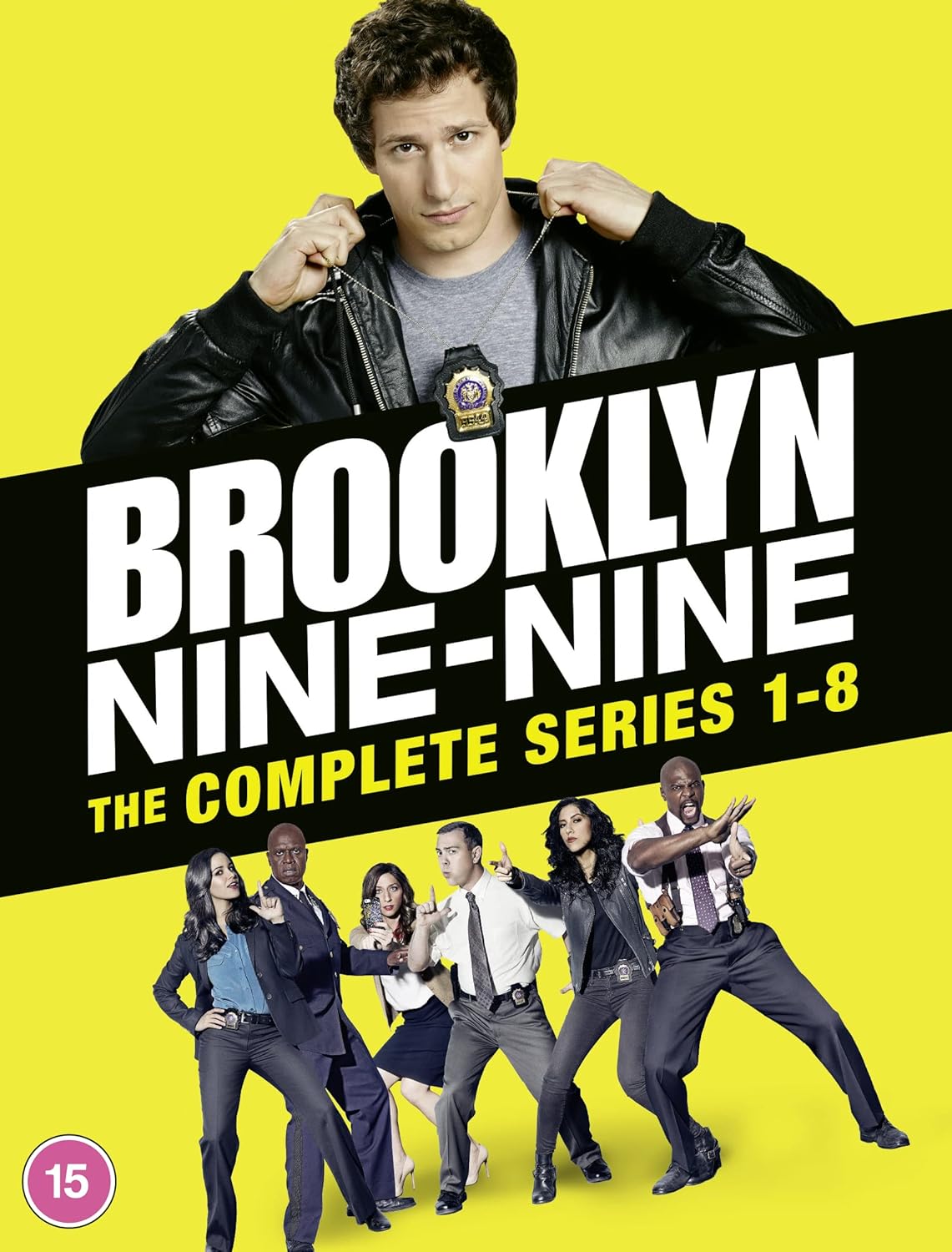 “Brooklyn Nine-Nine” Seasons 1-8 DVD cover with cast portrait.