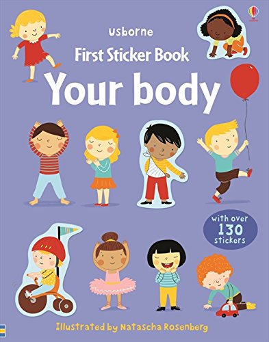 Children’s sticker book cover with colorful illustrations of kids and body parts.