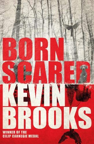 Book cover: “Born Scared” with dogs, birds, and a forest backdrop.