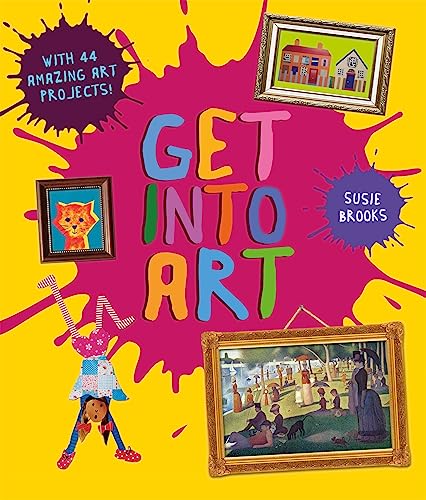 Book cover with colorful splashes, framed art, and a playful figure.