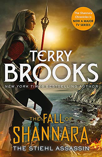 A hooded warrior in armor holds a spear against a sunset coastal landscape.