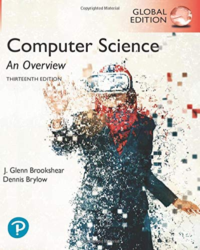 Textbook cover for “Computer Science: An Overview,” showing a person with VR headset.