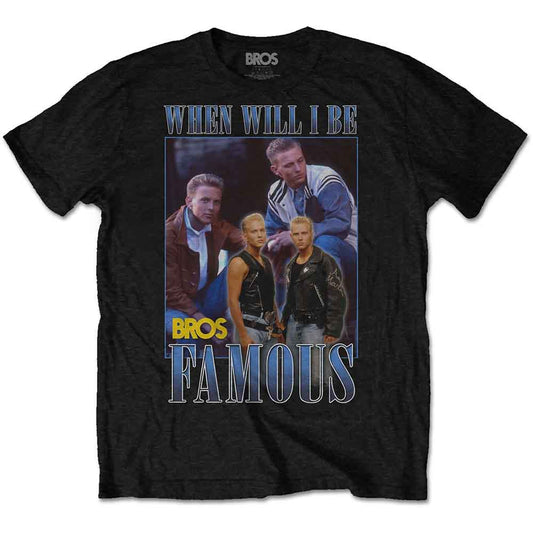 Black t-shirt with a collage of four men and “BROS” text.