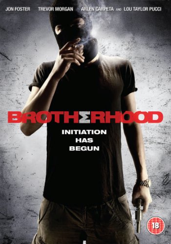 DVD cover for "Brotherhood" featuring a masked man with a handgun.