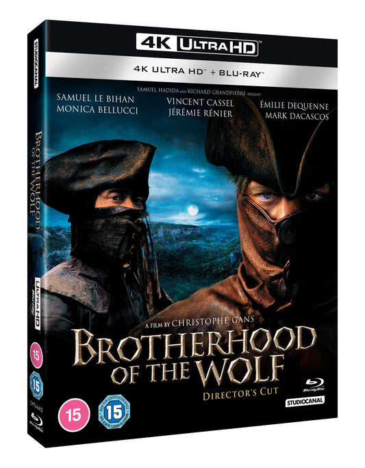 Brotherhood of the Wolf" Blu-ray cover featuring two masked men in 18th-century attire.