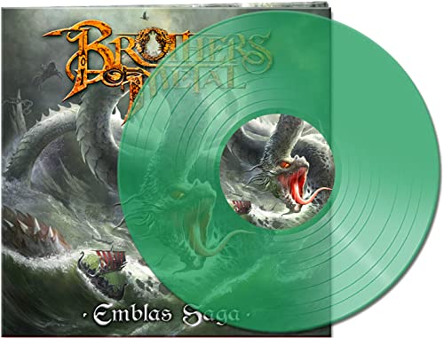 Green vinyl record with dragon artwork and band name "Brothers Of Metal".