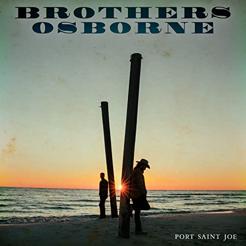Brothers Osborne "Port Saint Joe" CD cover with beach, sunset, and figures.
