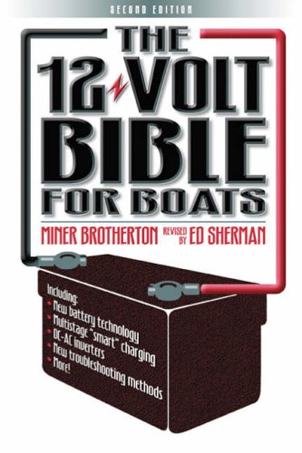 Book cover: "The 12 Volt Bible for Boats" with red and black text.