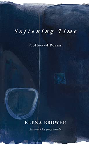 Book cover: “Softening Time” poetry collection with abstract blue watercolor.
