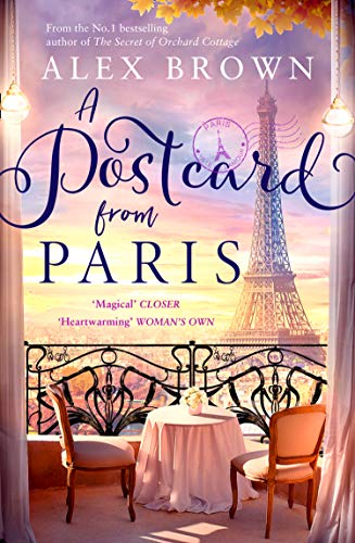 Book cover: “A Postcard from Paris” with Eiffel Tower and cafe scene.