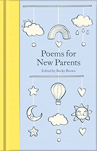 A light blue book cover titled Poems for New Parents with mobile-style nursery illustrations.