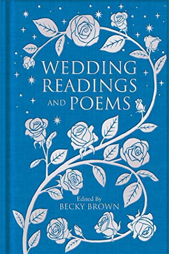 Blue book cover with silver rose illustrations and the title Wedding Readings and Poems.