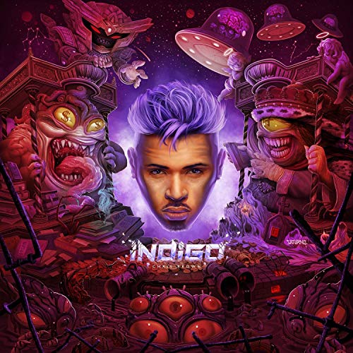 Chris Brown album cover, "Indigo", with surreal, colorful imagery.