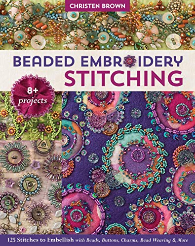 Book cover featuring colorful, beaded embroidery stitch examples.