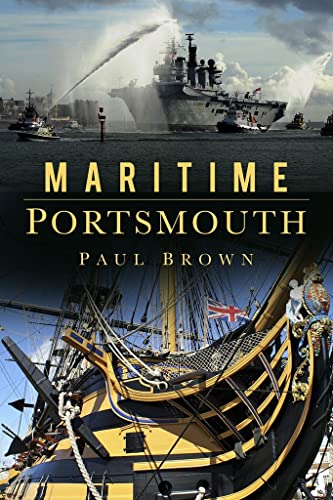 Book cover showing a modern warship spraying water and a historic sailing ship bow.