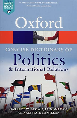Oxford dictionary cover with flags and a handshake, politics and international relations.