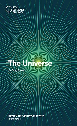 Book cover: “The Universe” with radiating green and blue lines.