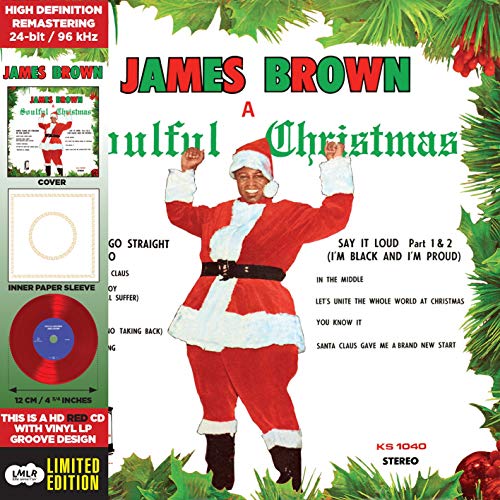 James Brown “A Soulful Christmas” CD cover featuring him as Santa Claus.