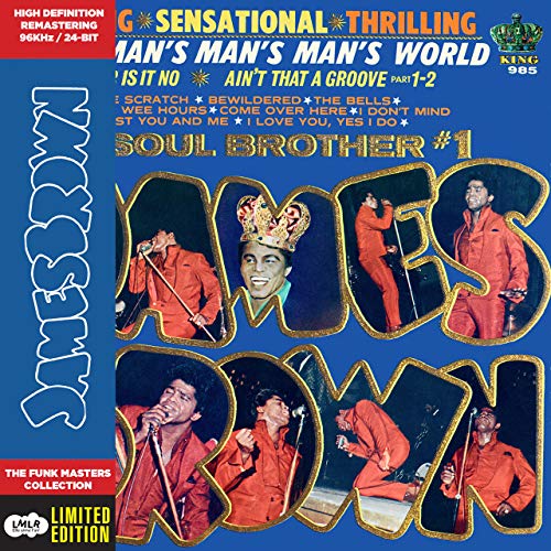 James Brown CD cover: vibrant image of Brown performing in a red suit.